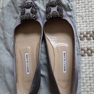 Manolo Blahnik Silver Embellished Flats